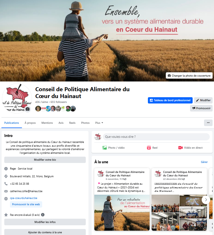 Capture page Facebook Conseil de politique alimentaire du Cœur du Hainaut